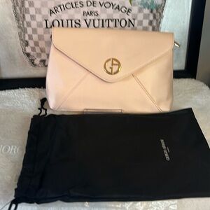 NWOT Giorgio, Armani, beauty, satin, and leather envelope clutch And dust bag